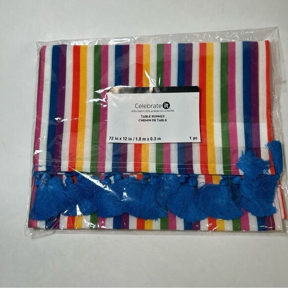 New Sealed Table Runner 72”x12” Multicolored Blue Fringe - Picture 1 of 4
